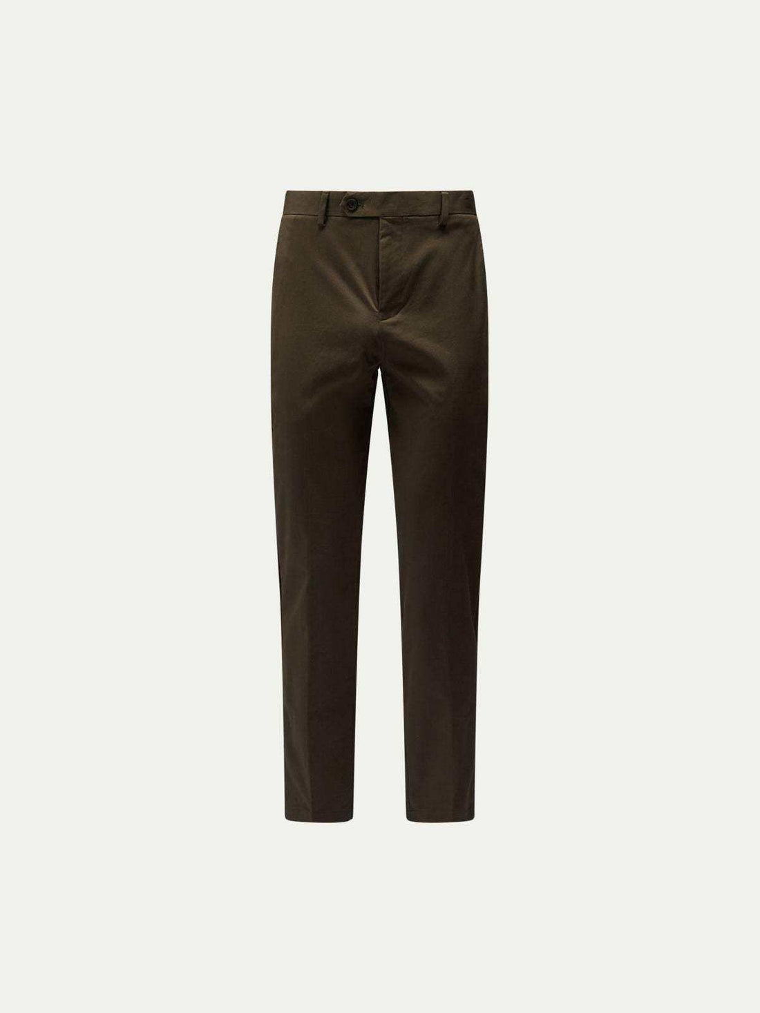 Stretch cotton trouser in sea turtle color with pressed front crease and angled side pockets