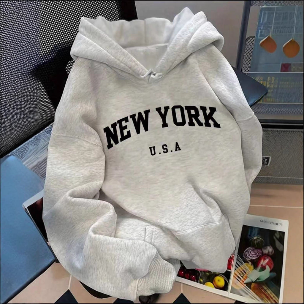 Mid-length Casual Hooded Sweatshirt With A Vintage American-style Letter Print