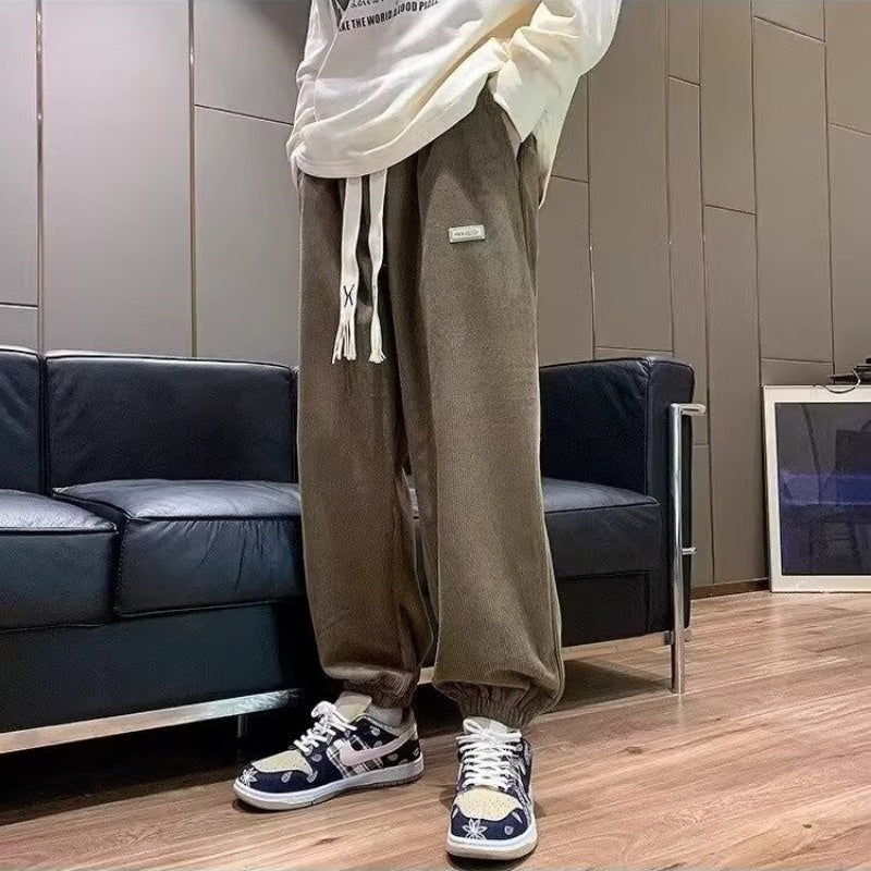 Mens Thickened Loose-Fit Straight-Cut Casual Pants