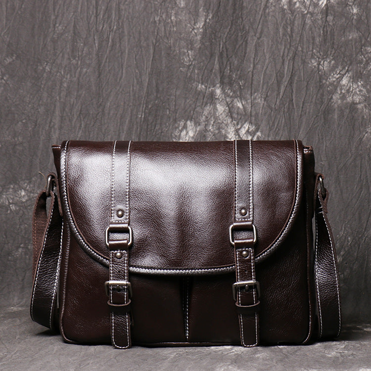 Men’s Full-Grain Leather Shoulder Bag – Large Capacity Vintage Messenger Bag