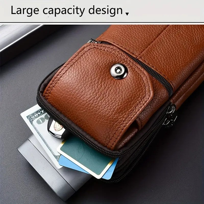 Leather Mobile Phone Shoulder Covers, Men's Belt Bags, Vertical Holster Belt Clip Pockets, Carrying Cases With Card Slots