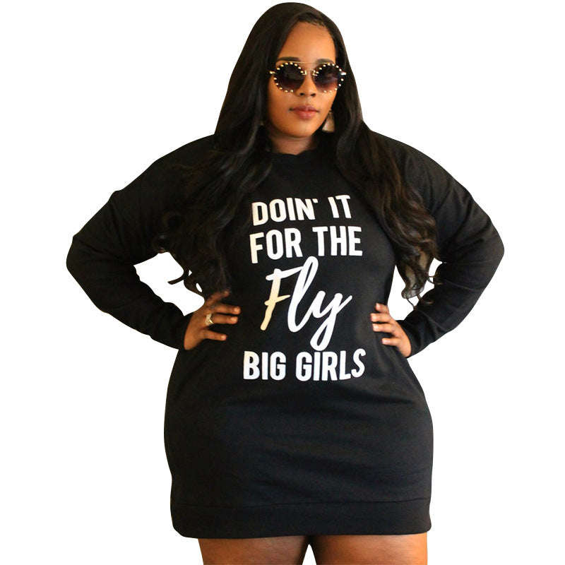 Plus Size Dresses for Women Letter Print Hoodie Casual Loose Mini Dress Sweat Suits Spring Clothes PLAYAAS CULTURE 