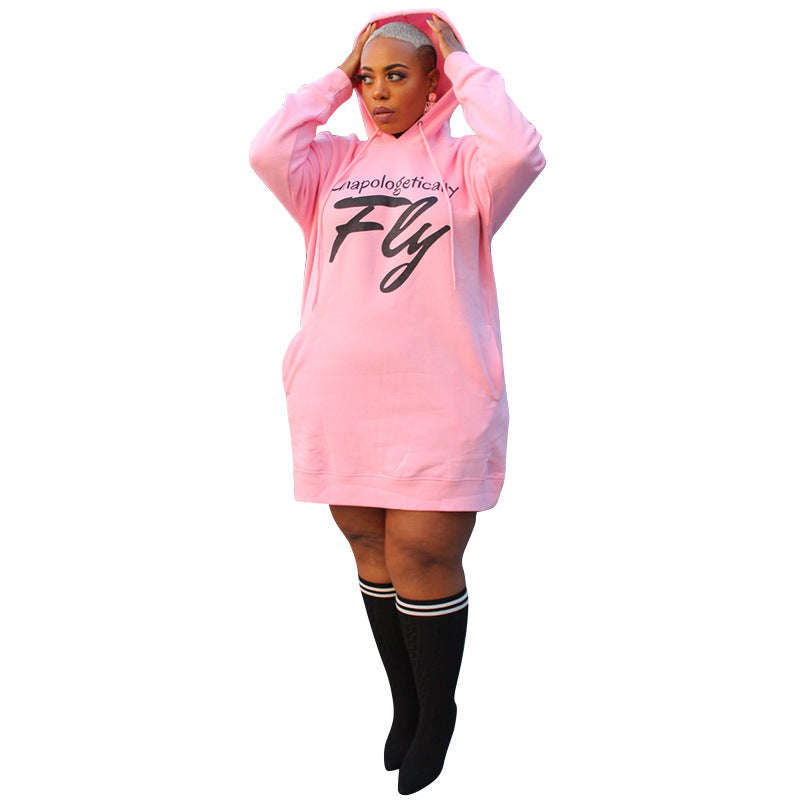 Plus Size Dresses for Women Letter Print Hoodie Casual Loose Mini Dress Sweat Suits Spring Clothes PLAYAAS CULTURE 