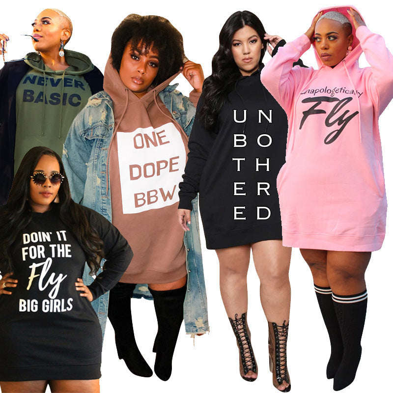 Plus Size Dresses for Women Letter Print Hoodie Casual Loose Mini Dress Sweat Suits Spring Clothes PLAYAAS CULTURE 