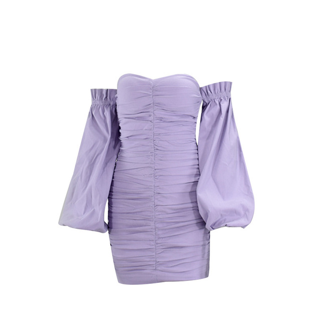 Pleated Lantern Sleeve Tube Top Dress – Sexy Collar Fashion Dress