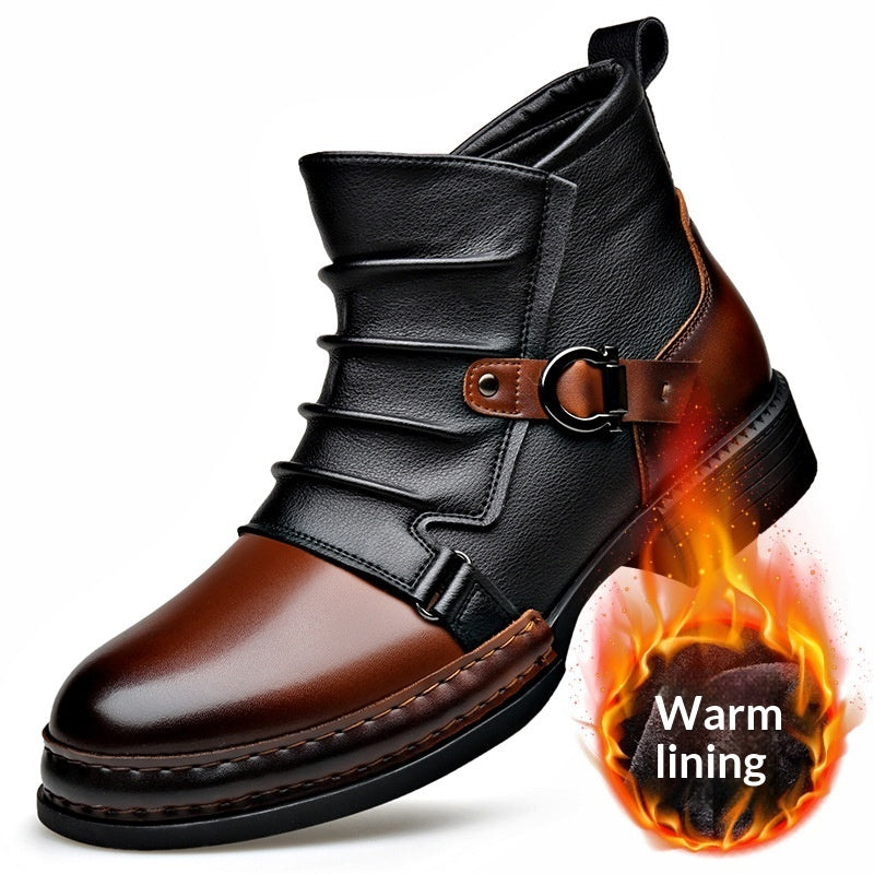 Mens British-style Retro Fleece-Lined Thermal Boots With Side Zipper