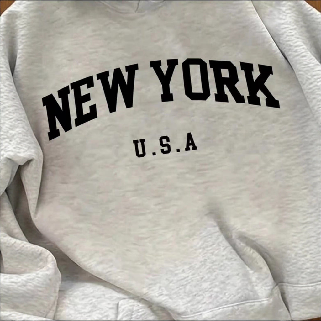 Mid-length Casual Hooded Sweatshirt With A Vintage American-style Letter Print