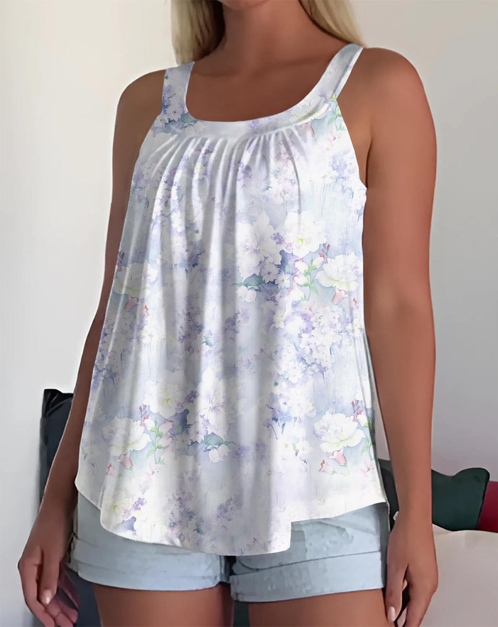 Womens Strappy Casual Sleeveless Tank Top With 3D Digital Graffiti Print