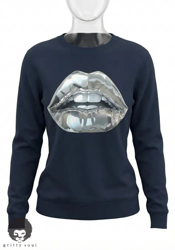 Womens Cartoon Silver Lip-Printed Sweatshirt