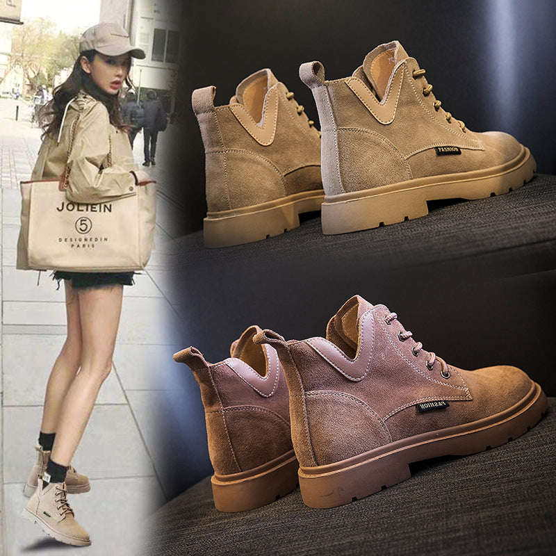 V-shaped meat powder leather boots