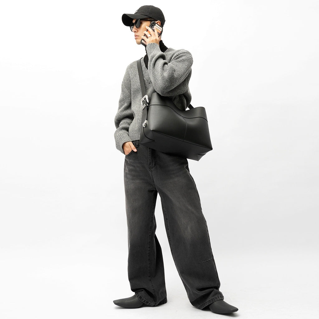 Large Silver Designer Bag for Men – Niche Fashion Metallic Shoulder Bag