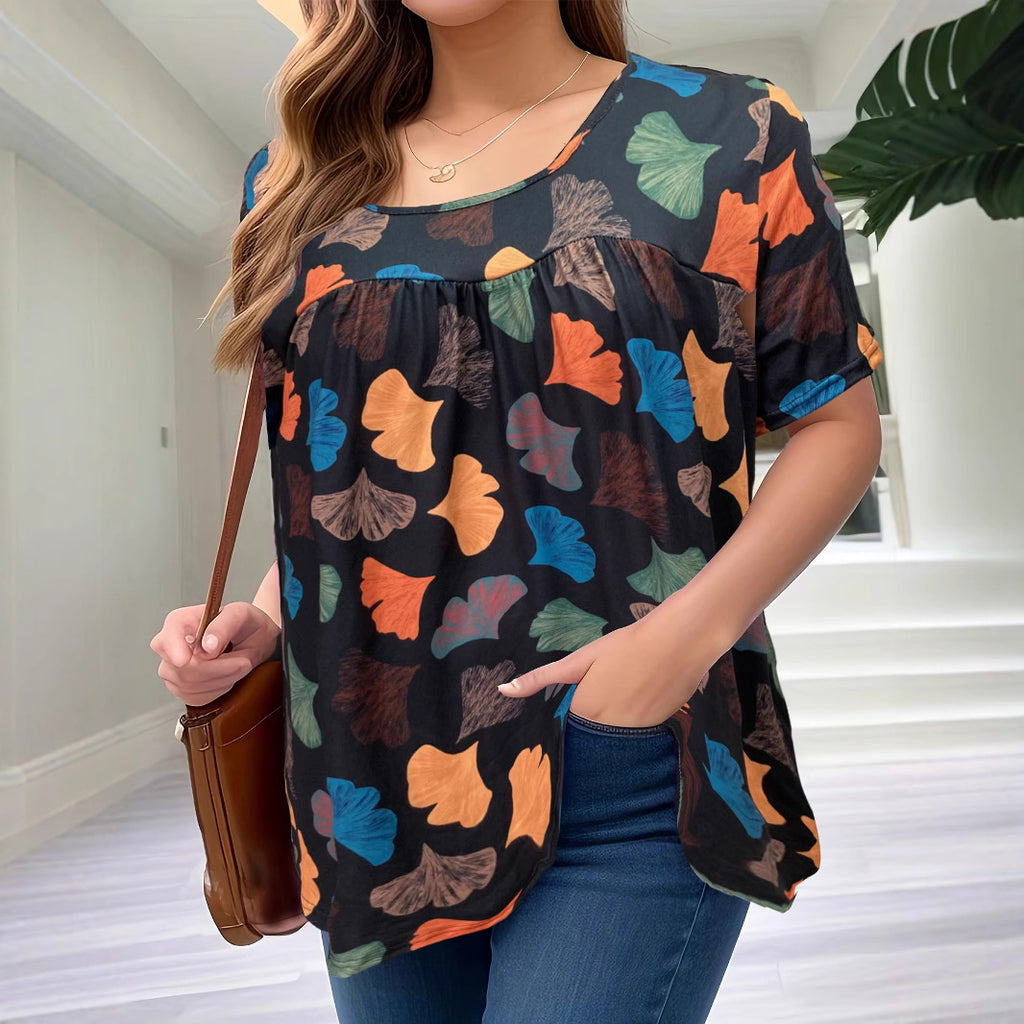 Womens Stylish Slim-fit Casual Printed Short-sleeve Top