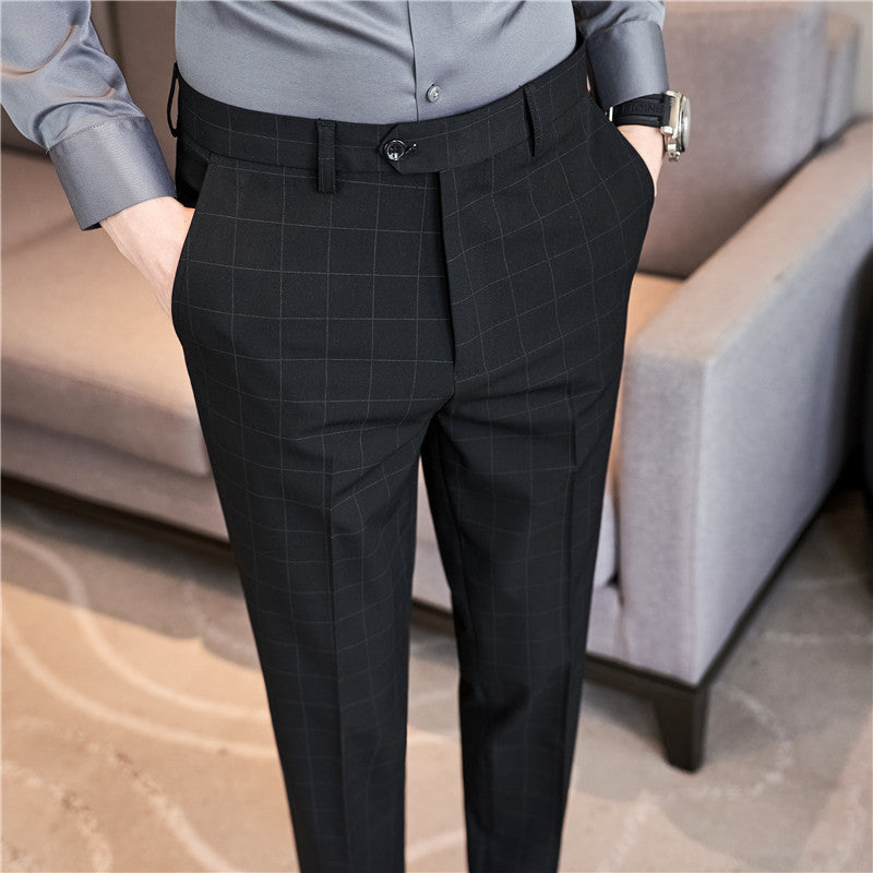 Textured Plaid Dress Pants In A Korean-style Slim-fit