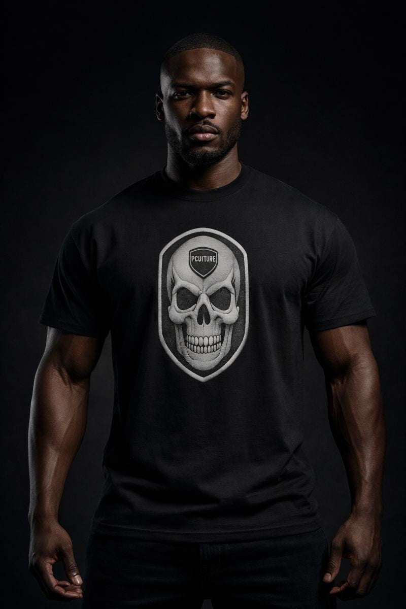 Dominion Skull Tee by PLAYAAS CULTURE featuring bold skull crest graphic and premium streetwear design