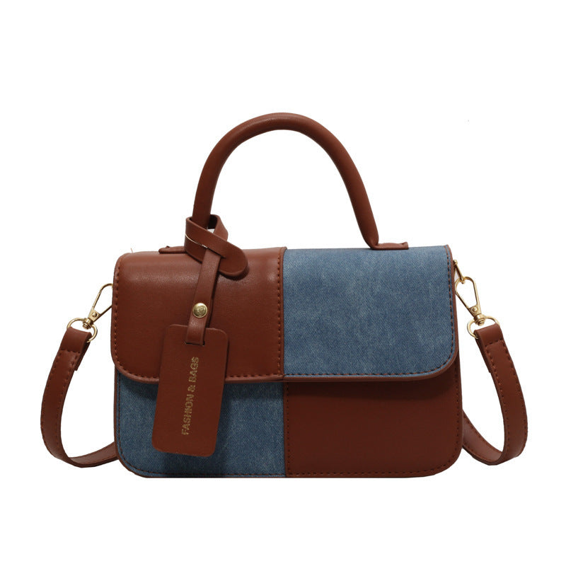 Contrast Patchwork Crossbody Shoulder Bag – Compact Square Fashion Handbag