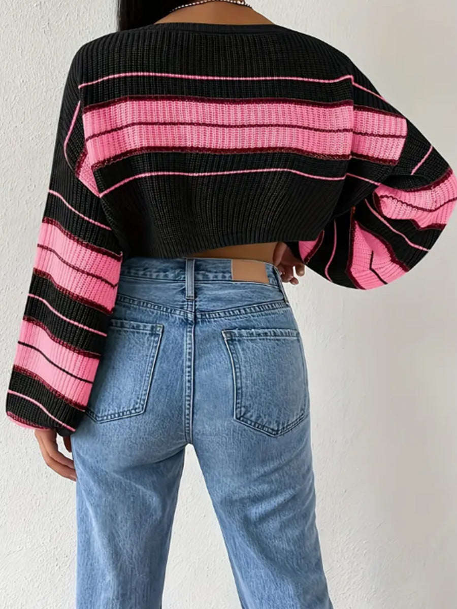 Knitted Contrast Color Striped Loose All-match Long Sleeve PLAYAAS CULTURE 