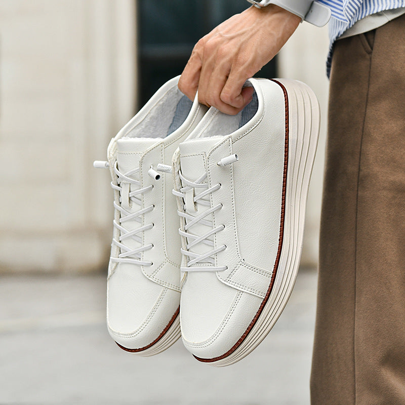 Mens Casual Lace-up Thermal Fleece-lined Chunky-soled Cotton Shoes