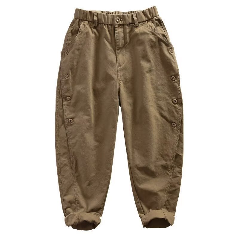 Mens Statement Cargo Pants With A Bold Structured Row Of Buttons