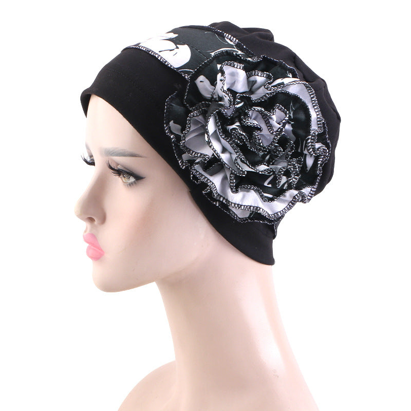 With Side Floral Design Headscarf-style Hat Chemo Postpartum Hair-protecting Cap