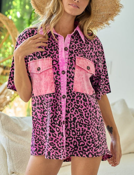 Womens Leopard-print Patchwork With Pockets And Print