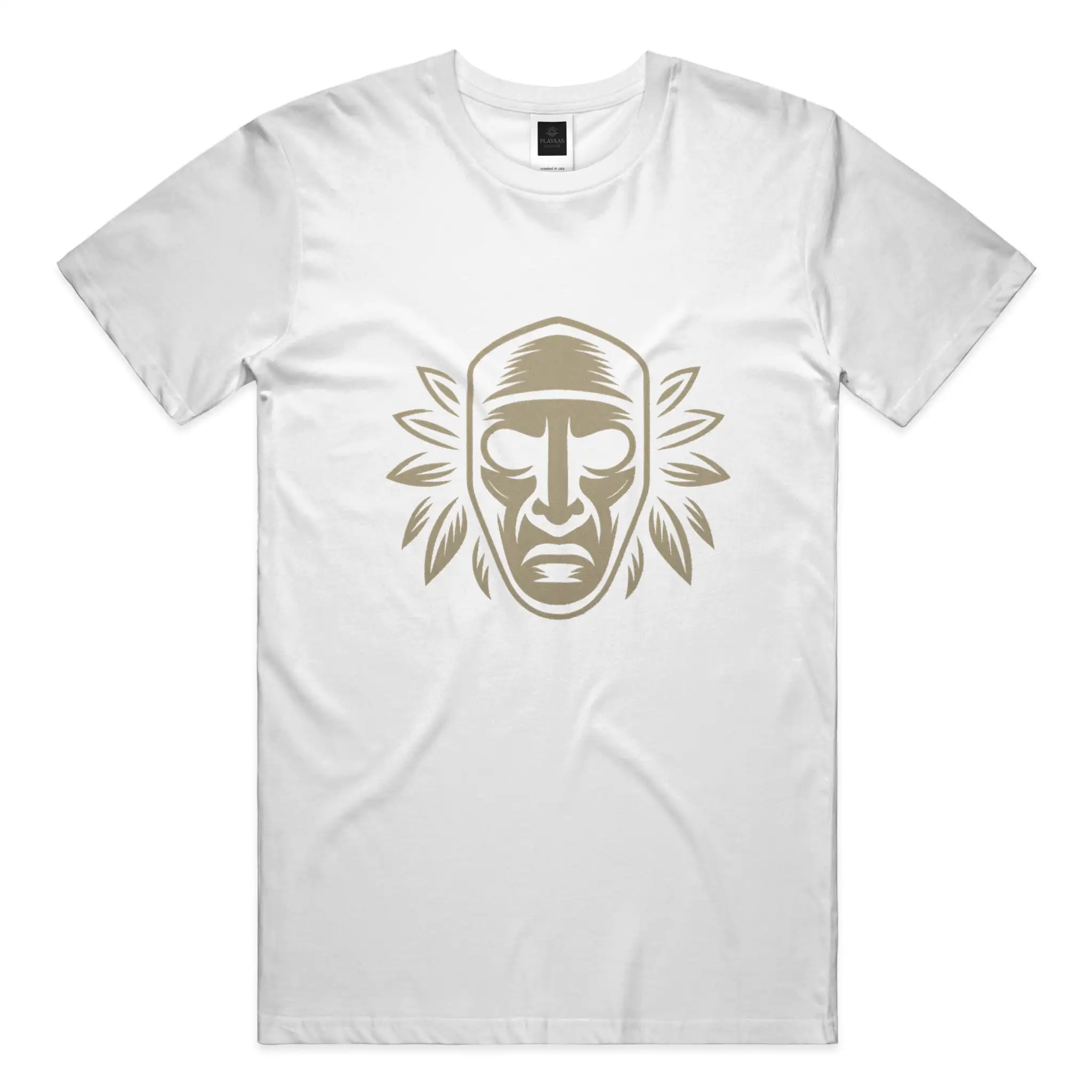 PLAYAAS CULTURE® Culture Guardian t-shirt featuring a symbolic mask-inspired face with leaf elements representing wisdom, identity, and cultural protection.