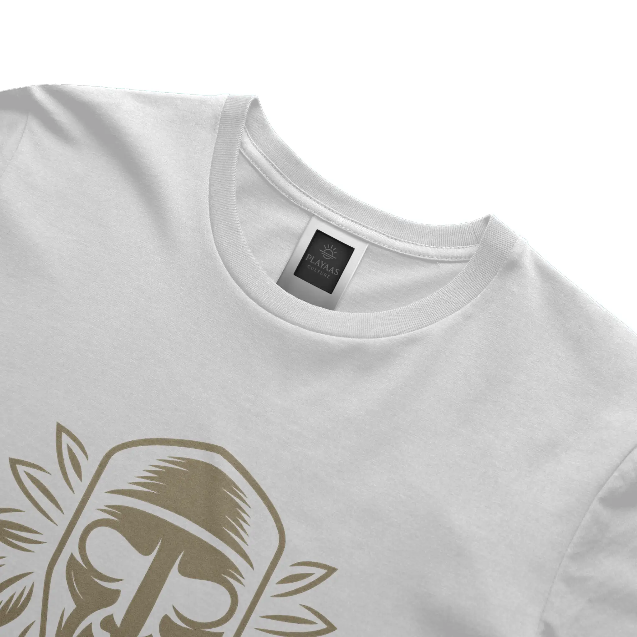 PLAYAAS CULTURE® Culture Guardian t-shirt featuring a symbolic mask-inspired face with leaf elements representing wisdom, identity, and cultural protection.