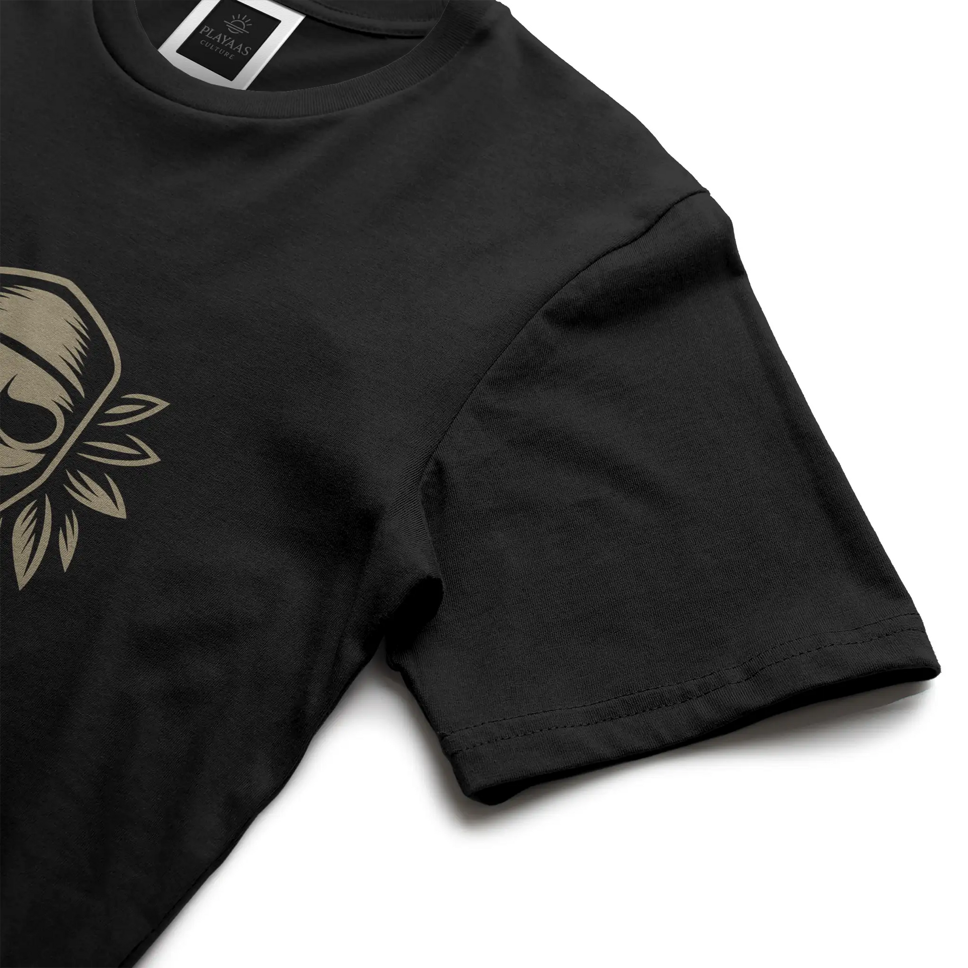 PLAYAAS CULTURE® Culture Guardian t-shirt featuring a symbolic mask-inspired face with leaf elements representing wisdom, identity, and cultural protection.