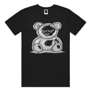 Hand-drawn teddy bear graphic t-shirt with bold sketch illustration on premium streetwear tee