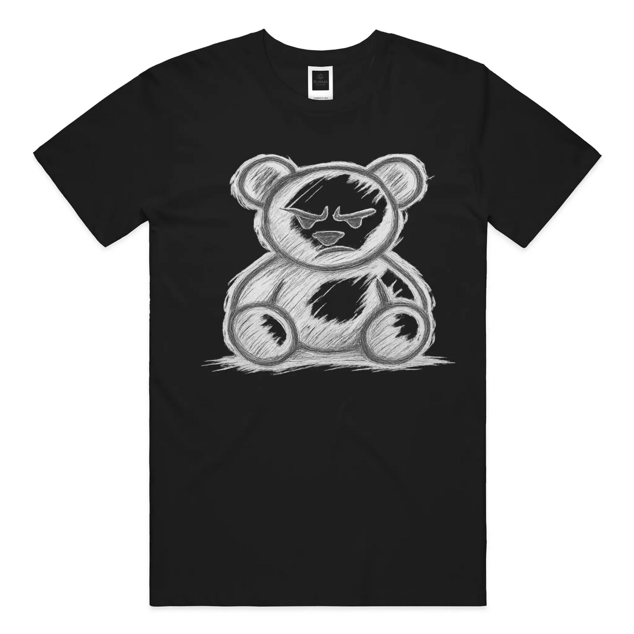 Hand-drawn teddy bear graphic t-shirt with bold sketch illustration on premium streetwear tee