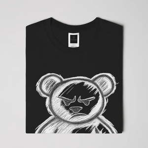 Hand-drawn teddy bear graphic t-shirt with bold sketch illustration on premium streetwear tee
