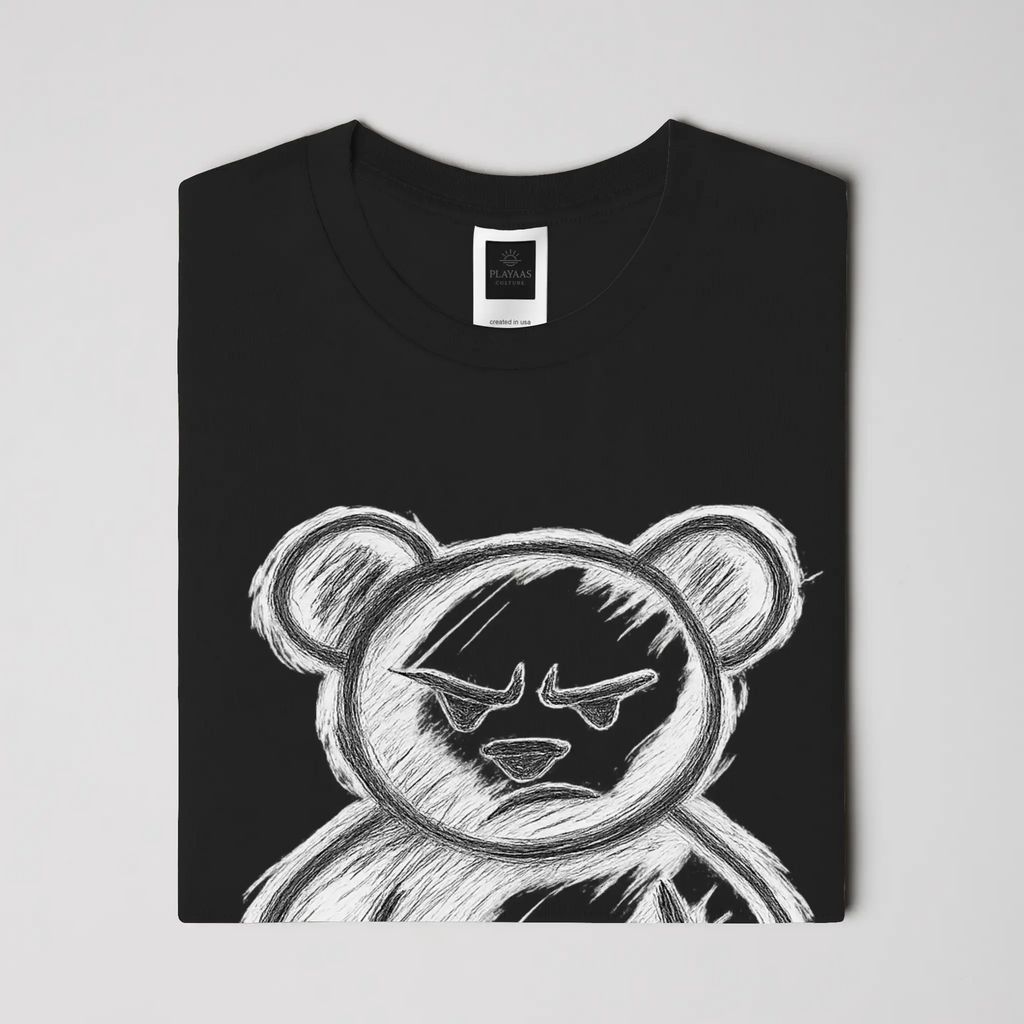 Hand-drawn teddy bear graphic t-shirt with bold sketch illustration on premium streetwear tee