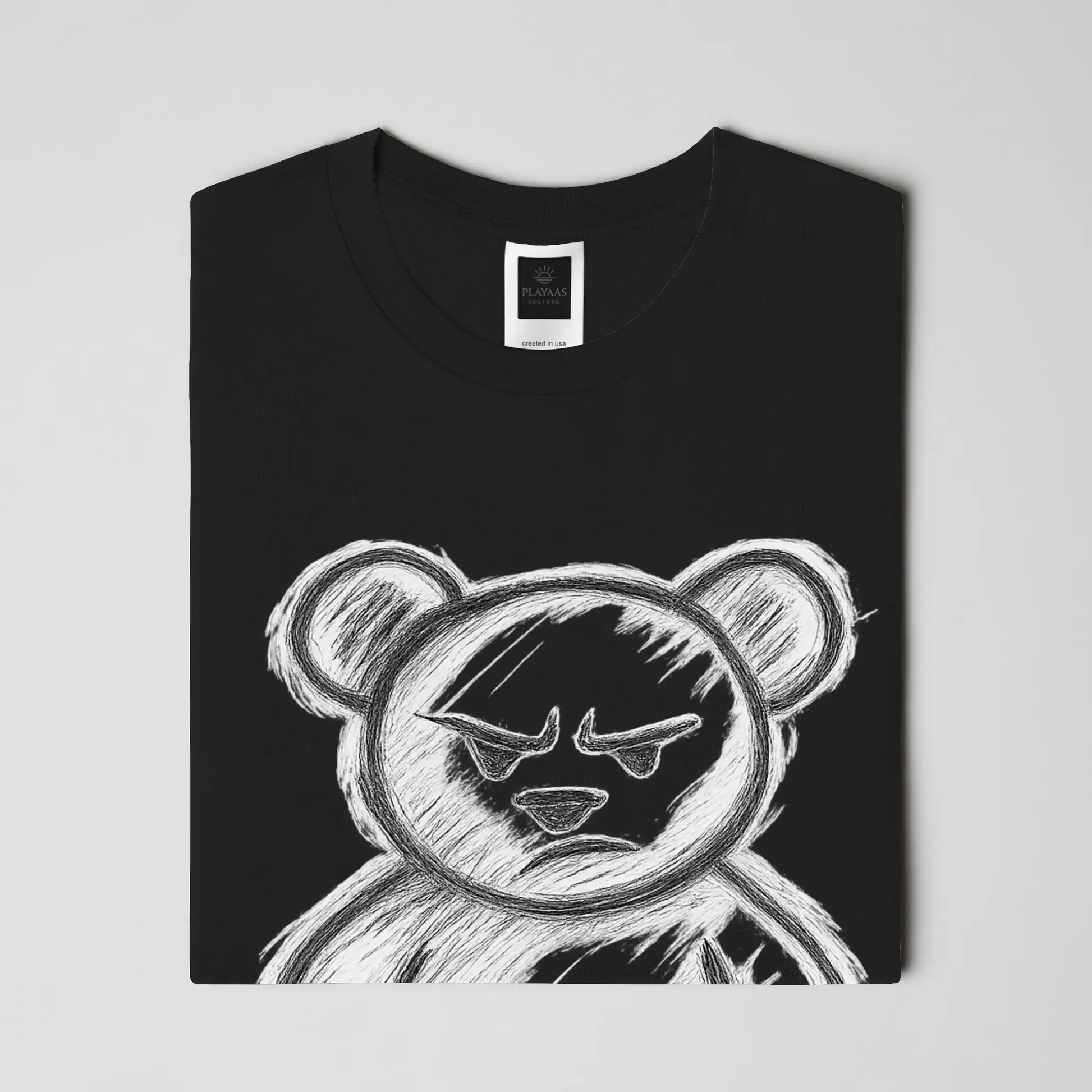 Hand-drawn teddy bear graphic t-shirt with bold sketch illustration on premium streetwear tee