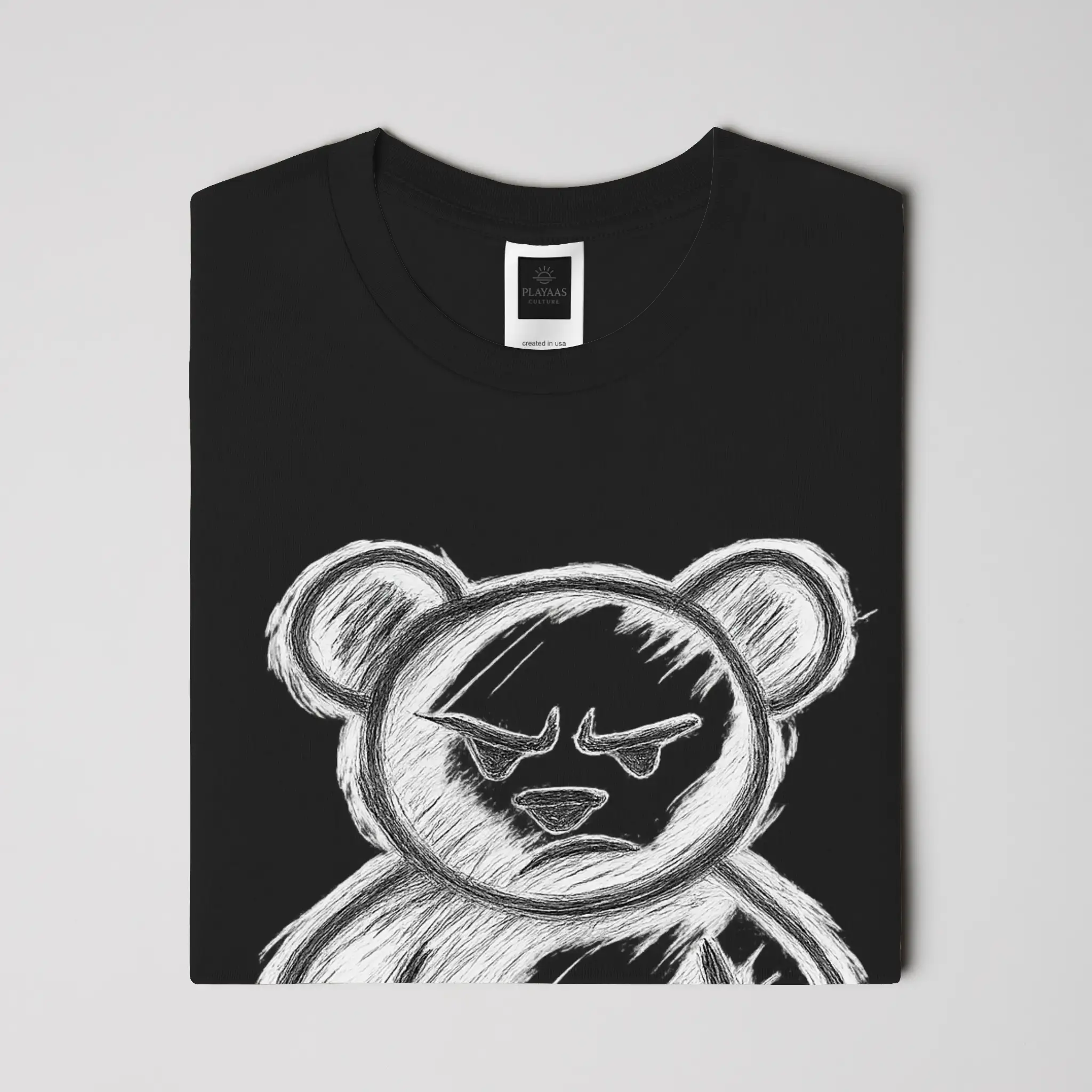 Hand-drawn teddy bear graphic t-shirt with bold sketch illustration on premium streetwear tee