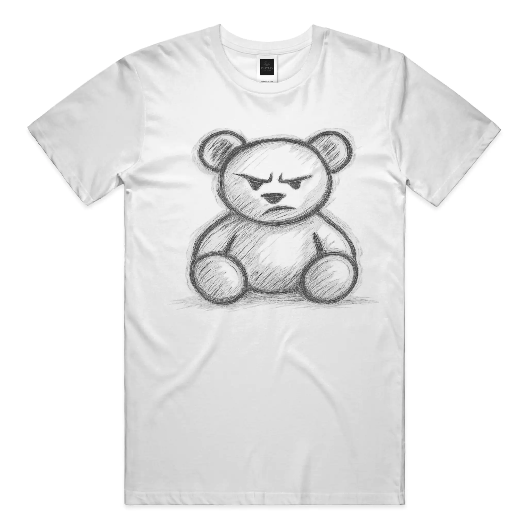 Hand-drawn teddy bear graphic t-shirt with bold sketch illustration on premium streetwear tee