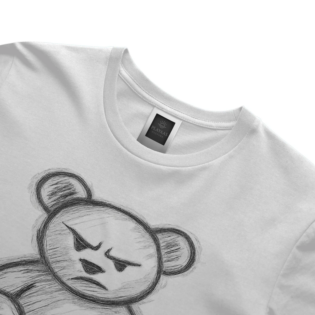 Hand-drawn teddy bear graphic t-shirt with bold sketch illustration on premium streetwear tee