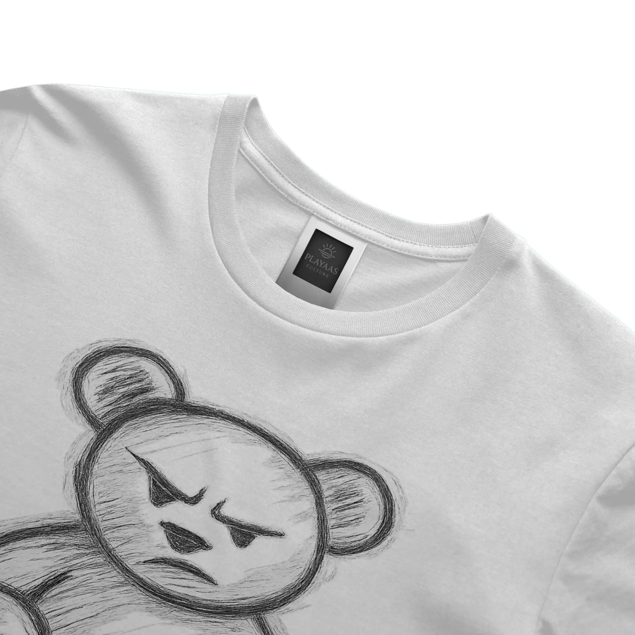 Hand-drawn teddy bear graphic t-shirt with bold sketch illustration on premium streetwear tee