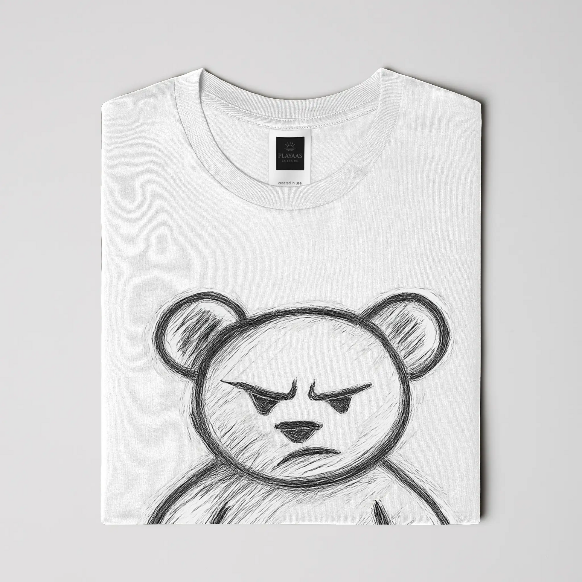 Hand-drawn teddy bear graphic t-shirt with bold sketch illustration on premium streetwear tee