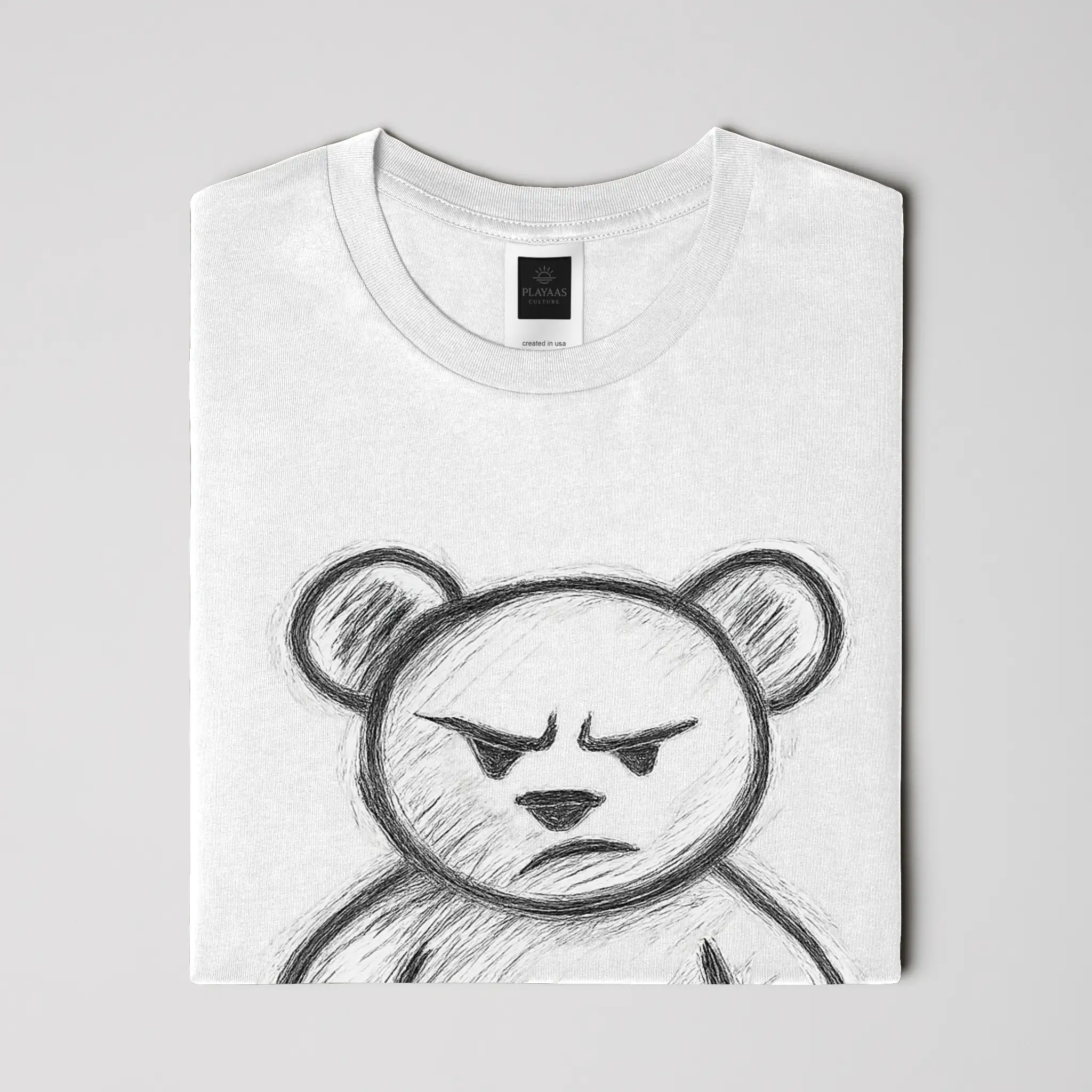 Hand-drawn teddy bear graphic t-shirt with bold sketch illustration on premium streetwear tee