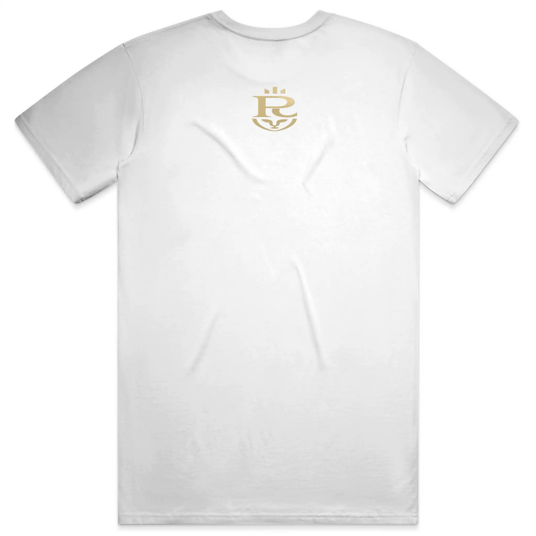White graphic t-shirt featuring a hand-drawn pencil sketch of a confident figure wearing a bucket hat with arms crossed, printed on a premium cotton tee.