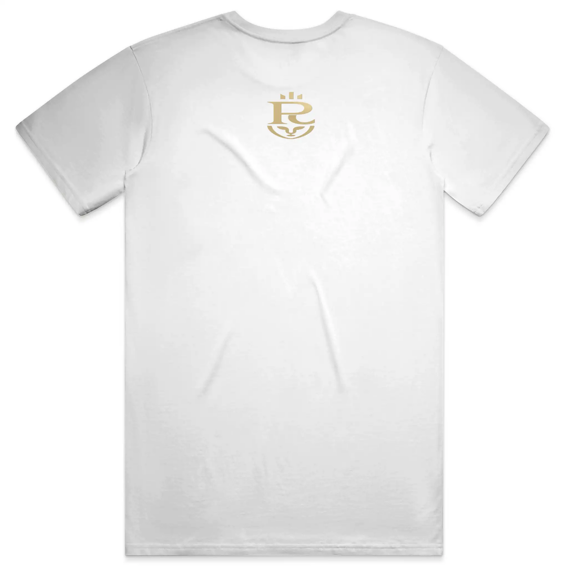 White graphic t-shirt featuring a hand-drawn pencil sketch of a confident figure wearing a bucket hat with arms crossed, printed on a premium cotton tee.