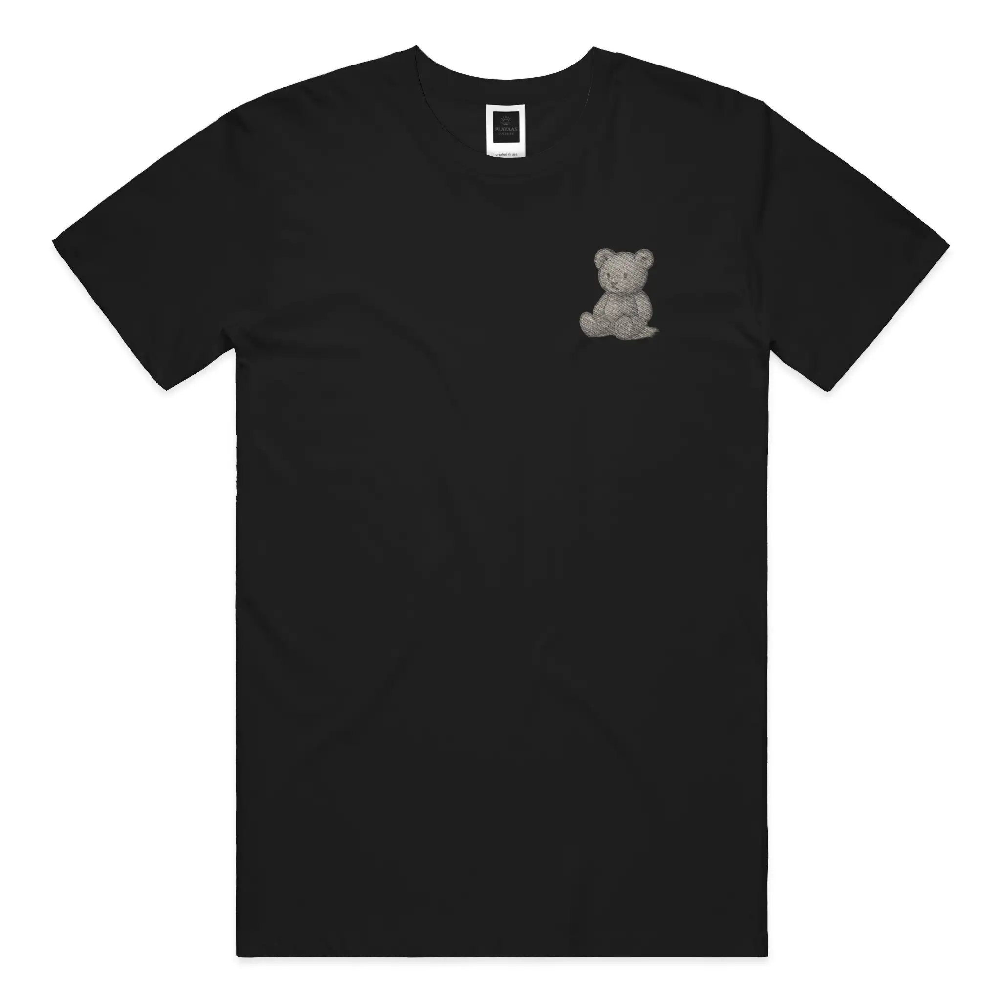 Black PLAYAAS CULTURE Raw Icon Teddy Bear Edition T-shirt with minimalist teddy bear chest graphic