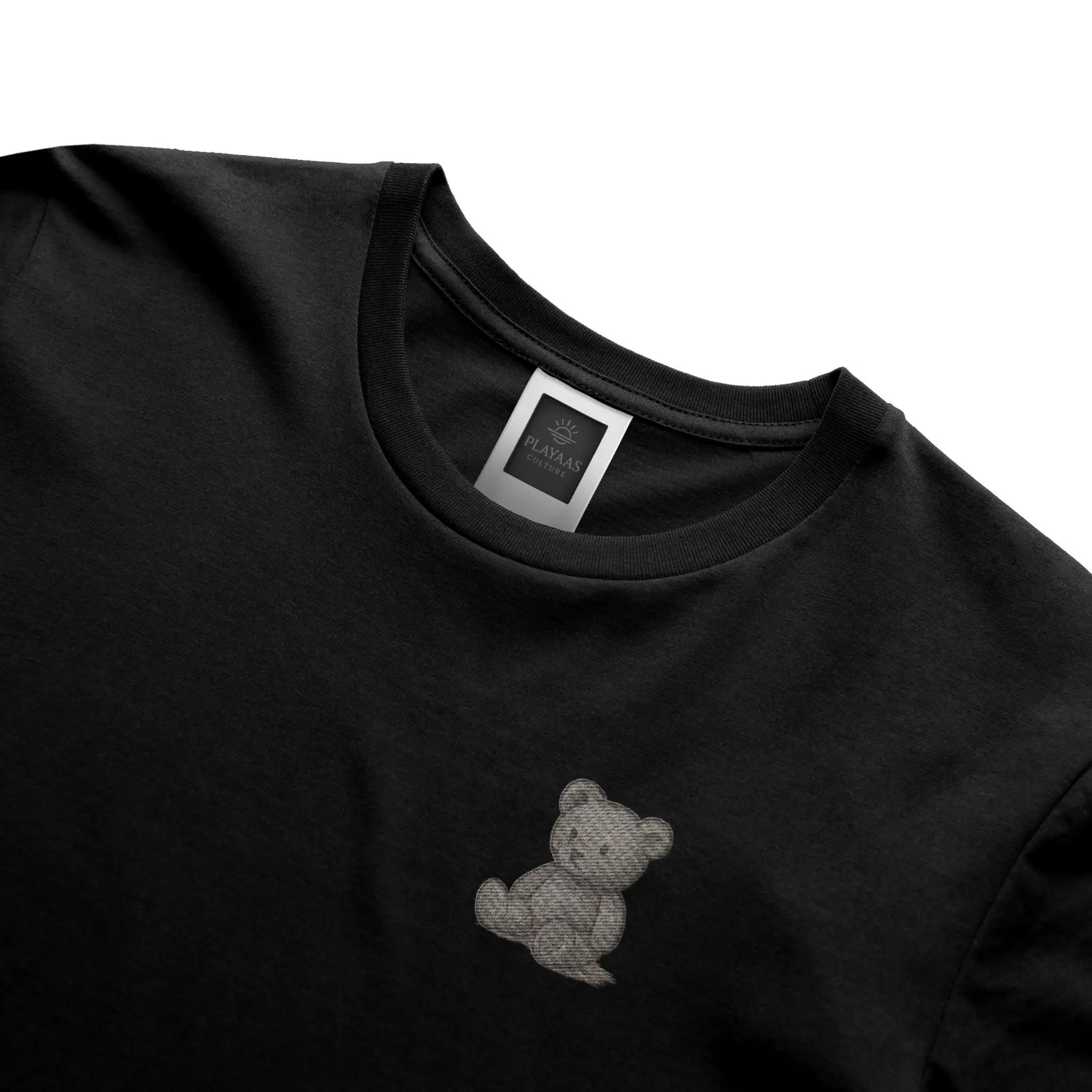 Black PLAYAAS CULTURE Raw Icon Teddy Bear Edition T-shirt with minimalist teddy bear chest graphic
