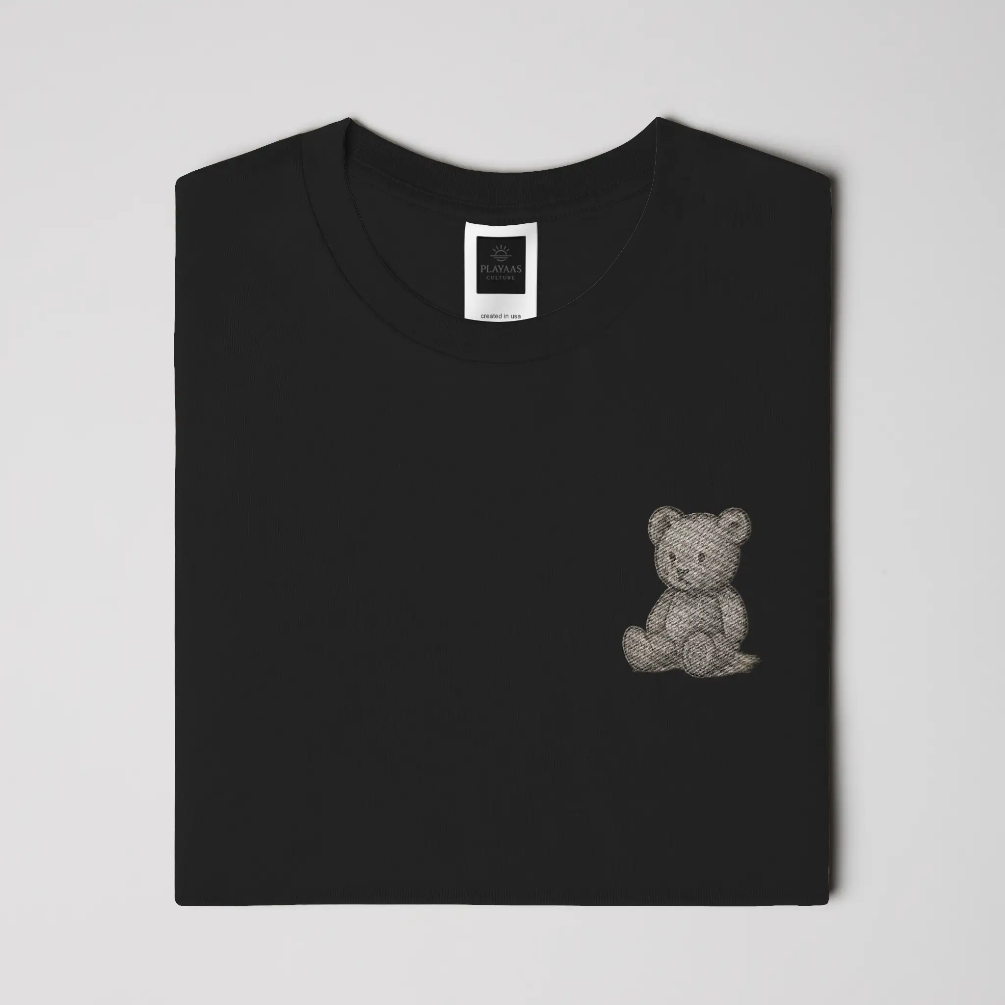 Black PLAYAAS CULTURE Raw Icon Teddy Bear Edition T-shirt with minimalist teddy bear chest graphic