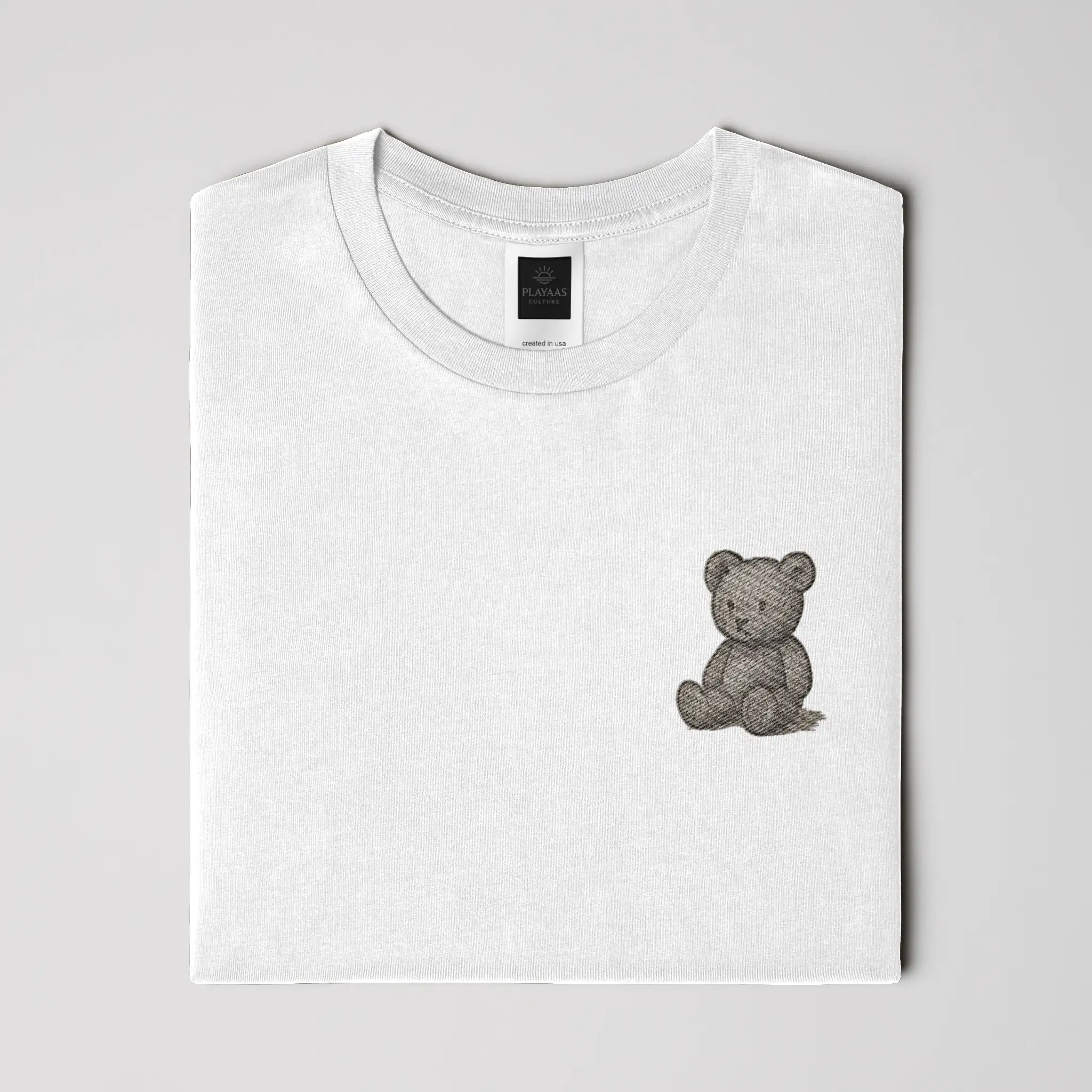 Black PLAYAAS CULTURE Raw Icon Teddy Bear Edition T-shirt with minimalist teddy bear chest graphic