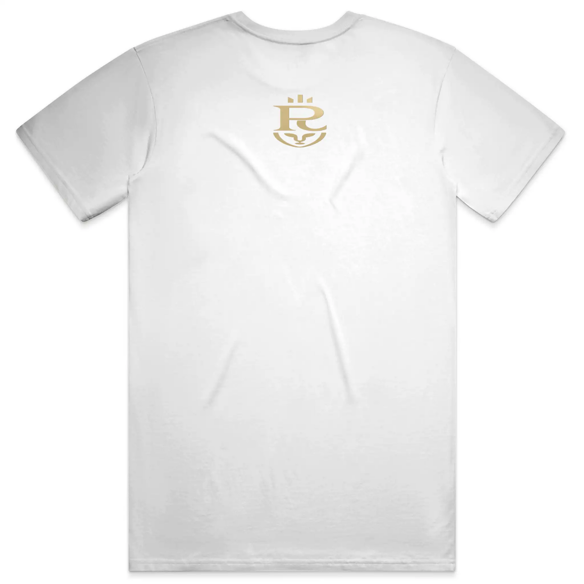 Premium minimalist teddy bear graphic t-shirt with gold crest logo on back in black and white colorways
