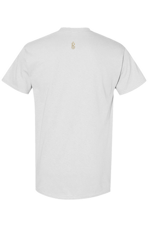 PLAYAAS Signature Script T-Shirt featuring minimalist chest logo and subtle back crest, available in black and white, premium streetwear tee with a clean, modern fit.