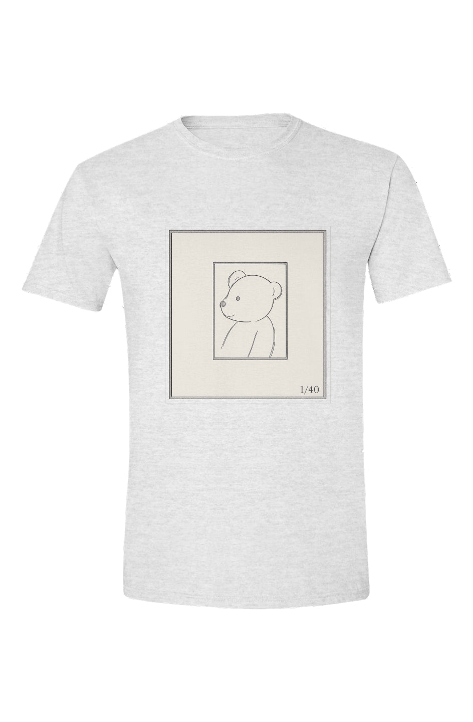 Alt Text:
LIMITED EDITION TEDDY BEAR TEE by PLAYAAS - a minimalist design featuring a teddy bear sketch inside a frame with a limited edition "1/40" label.