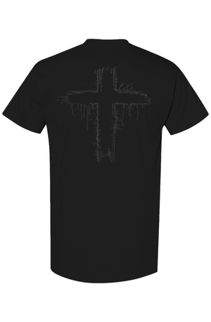 Luxury streetwear T-shirt featuring skull front graphic and dripped cross back design. PLAYAAS CULTURE® delivers bold symbolism, premium fit, and Blackpresure-driven identity.