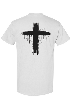 Luxury streetwear T-shirt featuring skull front graphic and dripped cross back design. PLAYAAS CULTURE® delivers bold symbolism, premium fit, and Blackpresure-driven identity.