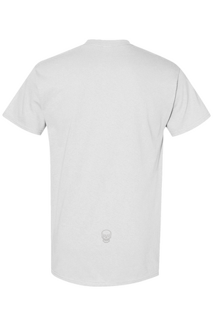 PLAYAAS CULTURE Blackpressure white t-shirt front view skull logo